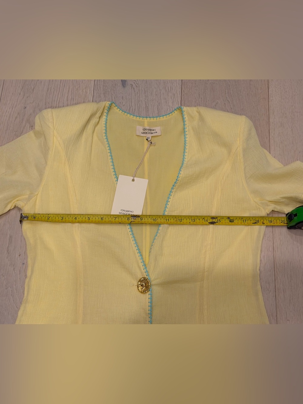 Chasing Unicorns Yellow Mini Dress with Turquoise Embroidery BNWT XS - Picture 12 of 16